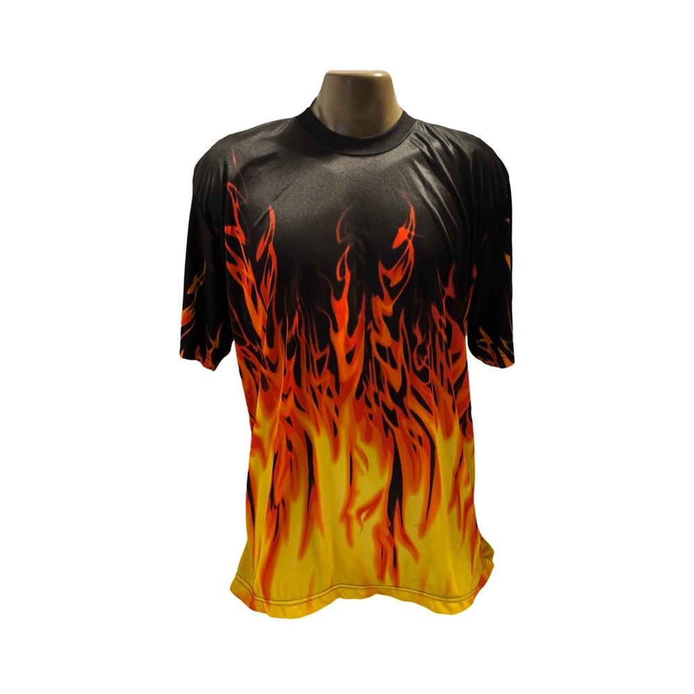 Men's Black and Orange Flame Graphic T-Shirt